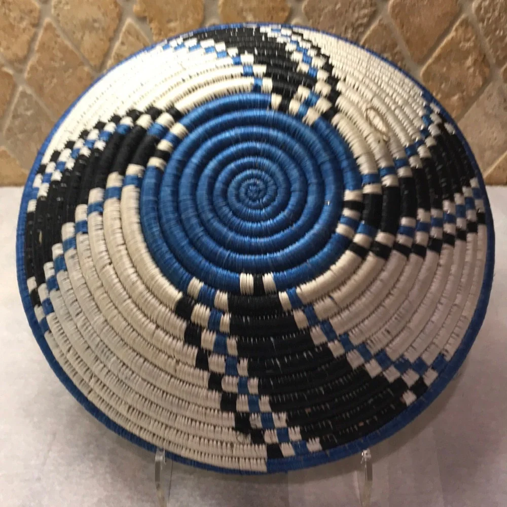 Handmade Hand Woven 12” Sisal Basket from Rwanda Africa Artisan Named
